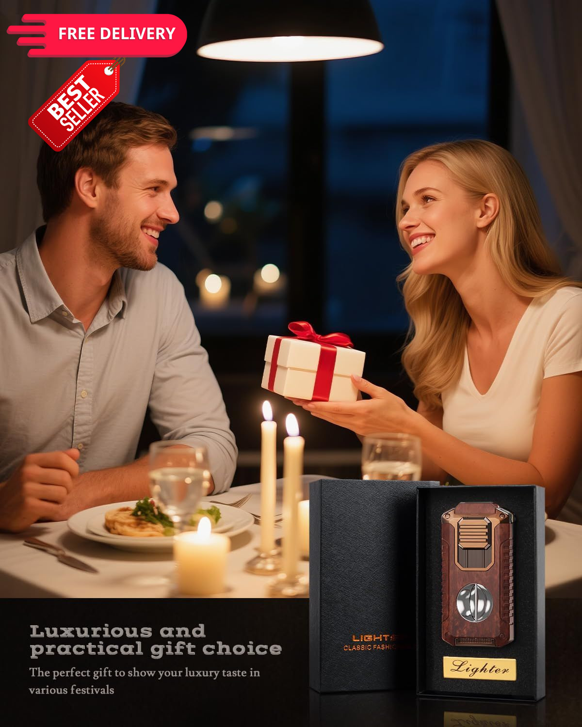 5-in-1 Torch Lighter with Cutter, Punch, 3.35*1.67*0.92 inches, Redwood