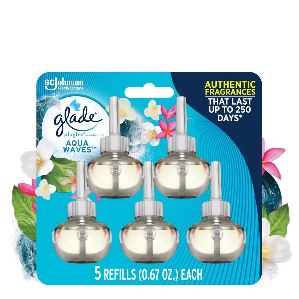 Glade Air Freshener Plug Ins Oil Refills -Aqua Waves -3.35 fl oz/5pk: Spring, Su