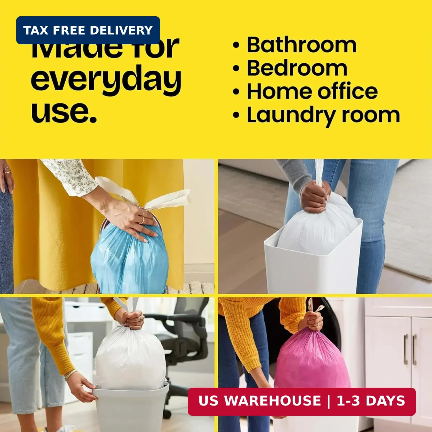 Glad Small Drawstring Trash Bags with Clorox, 4 Gal, Lemon Fresh Bleach, 34 Ct (