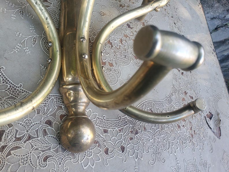 Vintage Brass Coat Rack Art Nouveau Barbershop Style Wall Hooks MCM Regency