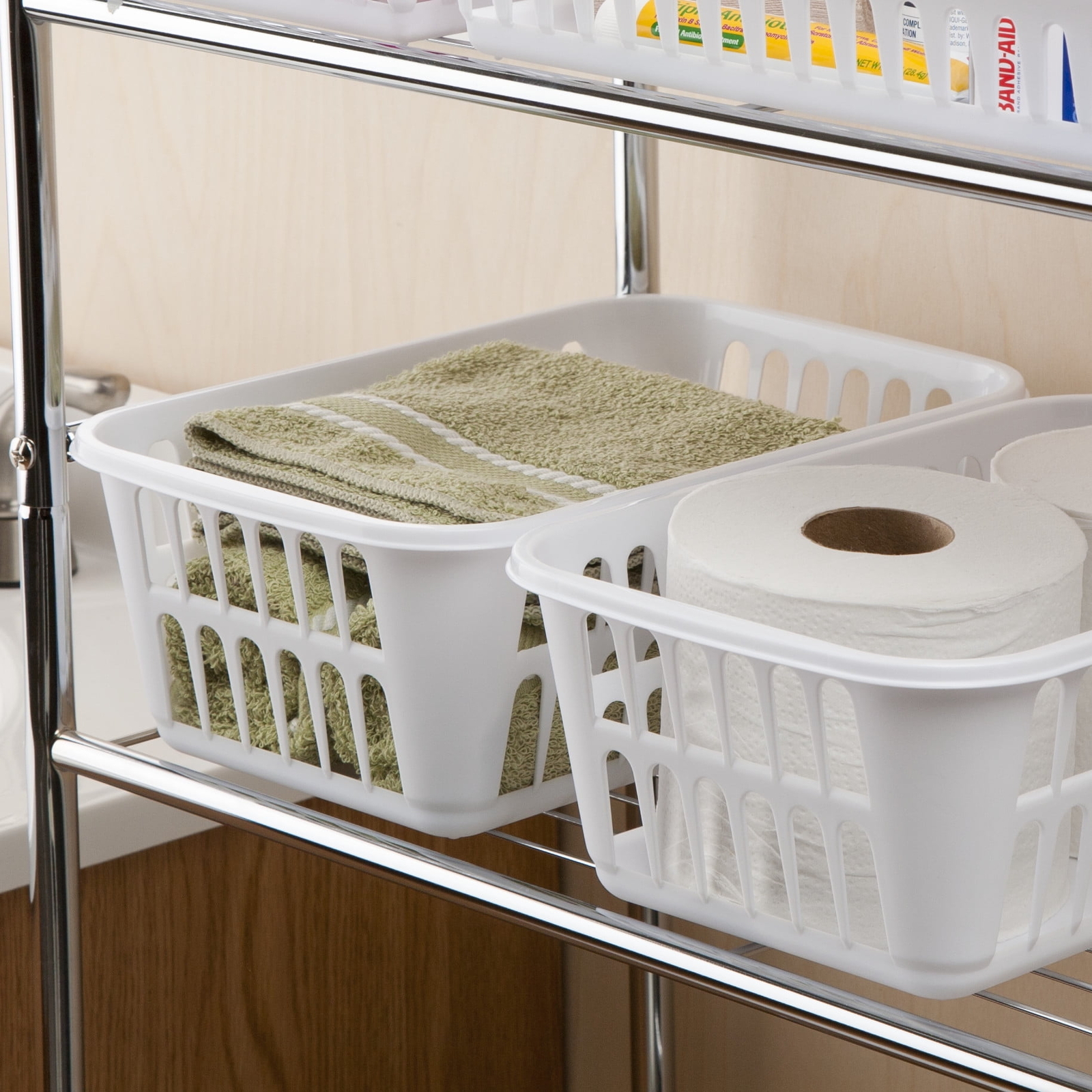 (6 pack) Storage Basket, Versatile Open Plastic Bin, White