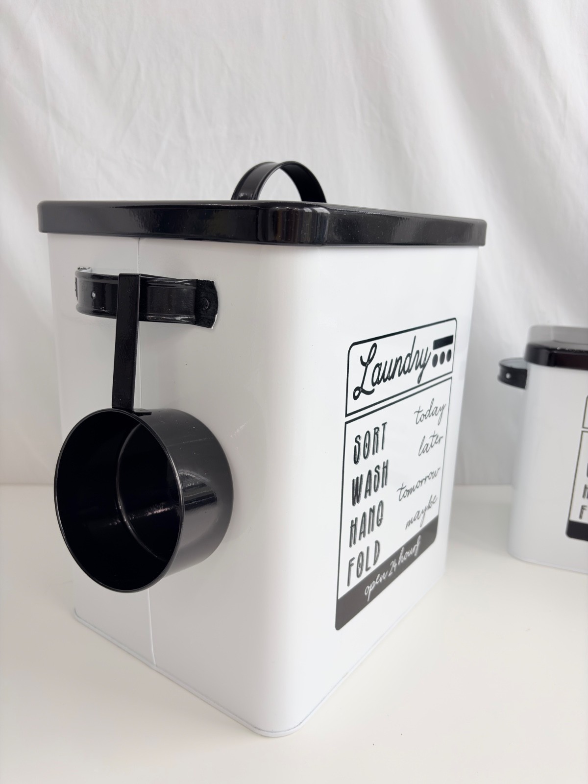 Decor Steals White Black Laundry Detergent Powder Storage Tin Boxes With Scoops