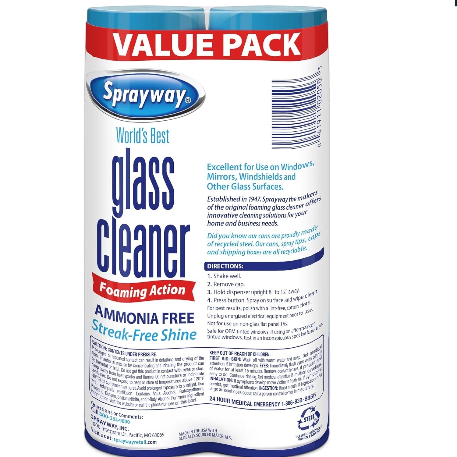 Sprayway Glass Cleaner Foaming Aerosol Spray 19 oz Cans (Pack of 2) Streak Free