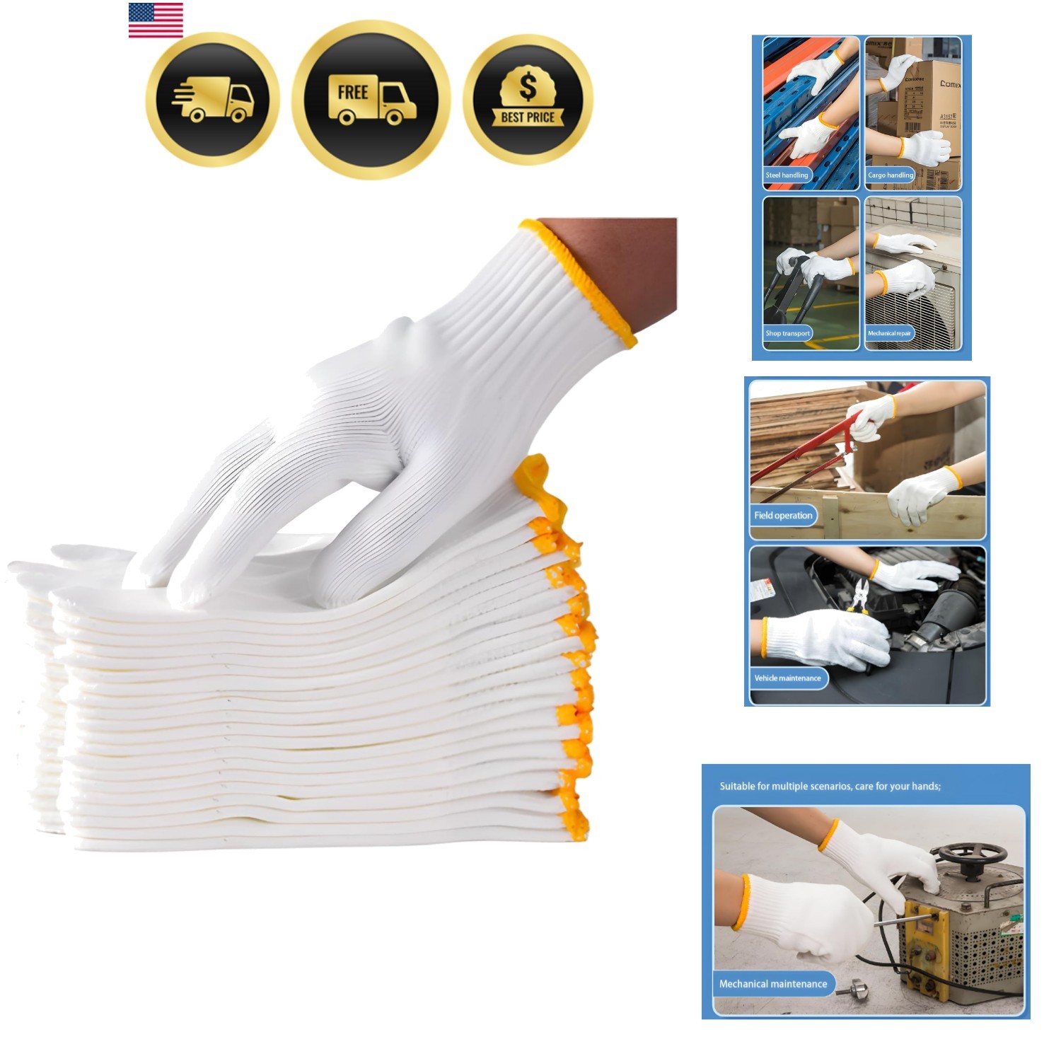 Unisex white cotton polyester knittedsafety gloves,suitable for gardening,war…