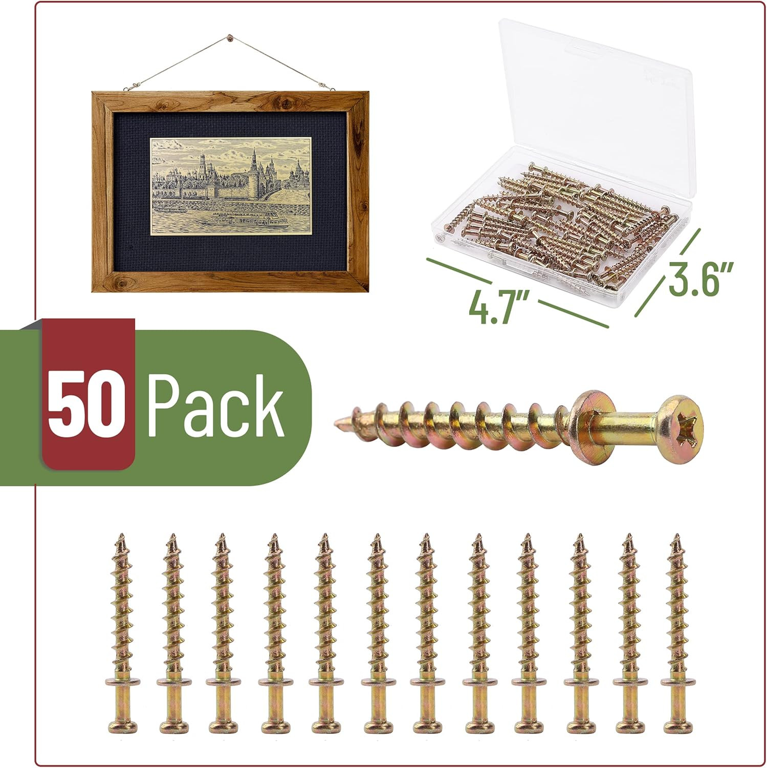 – Bear Claw Hangers, 50 Pack, 4-in-1 Hanging Screws for D-Rings, Picture Hangers