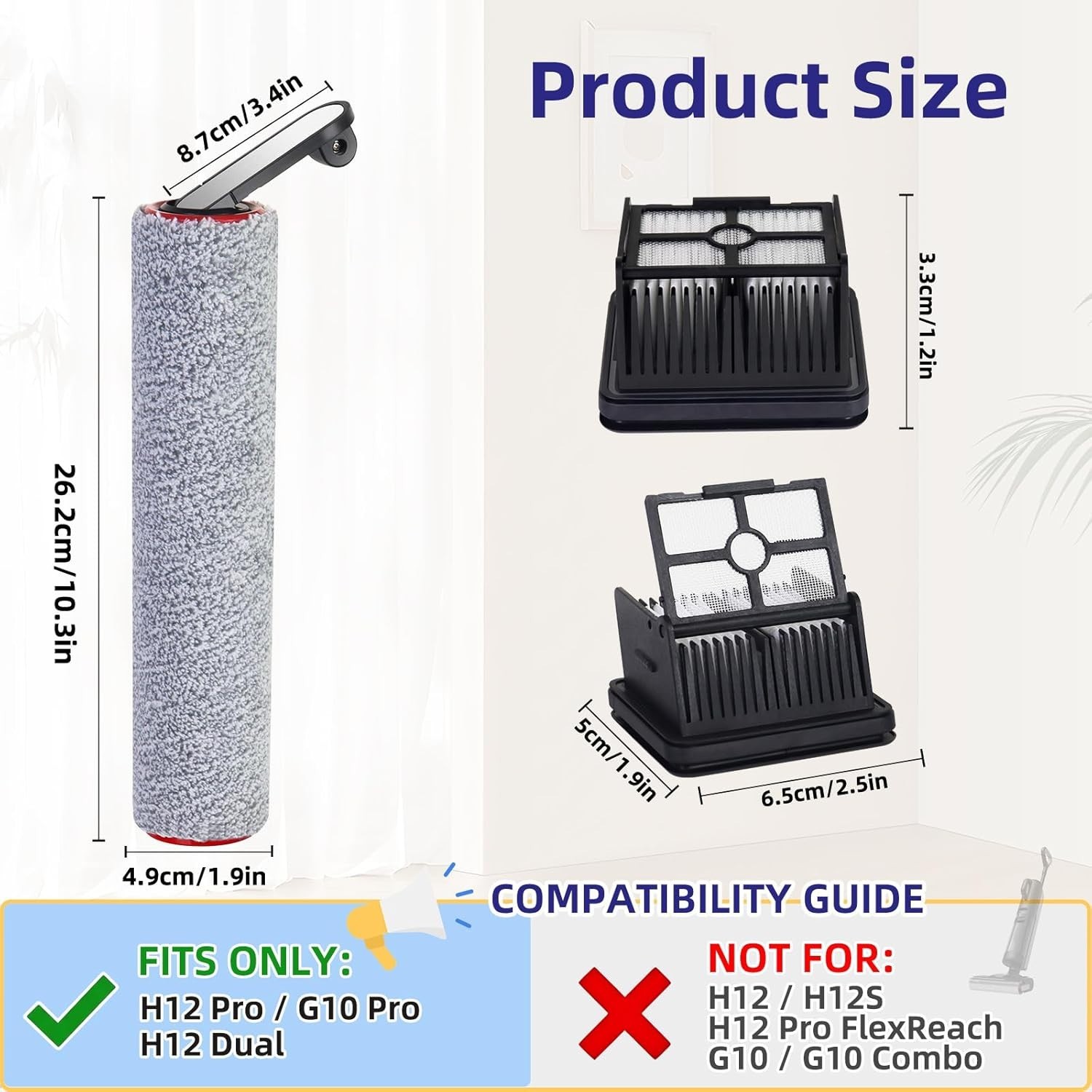 NEW! 6 Pcs Brush Roller & Filter Kit For Dreame H12 Pro H12 Dual G10 Pro Vacuum