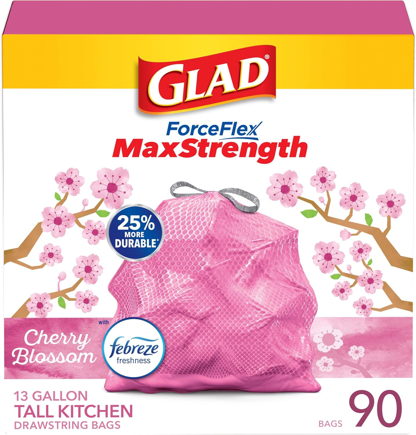 Forceflex Maxstrength Tall Kitchen Drawstring Trash Bags, 13 Gal, 90 Ct (Pack…