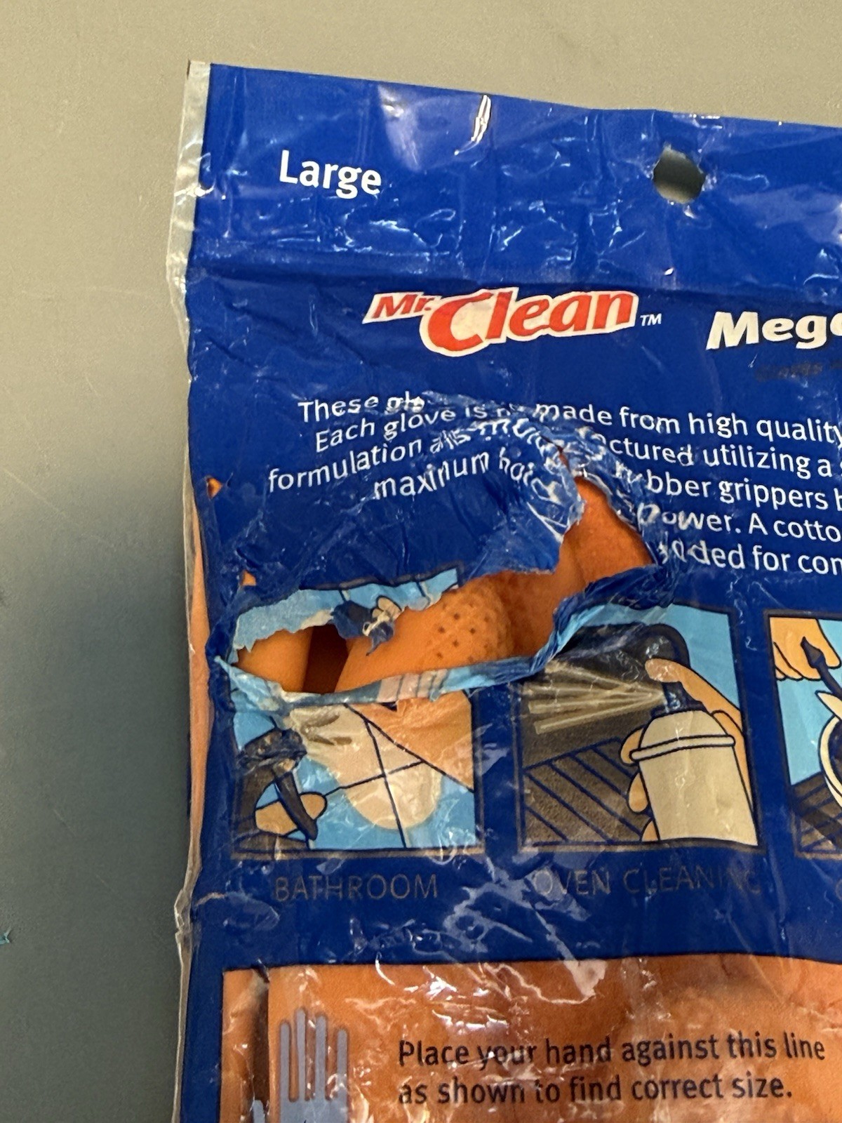 Mr. Clean Mega Grip Premium Latex Gloves • Large • Orange Extra Long Cuff •