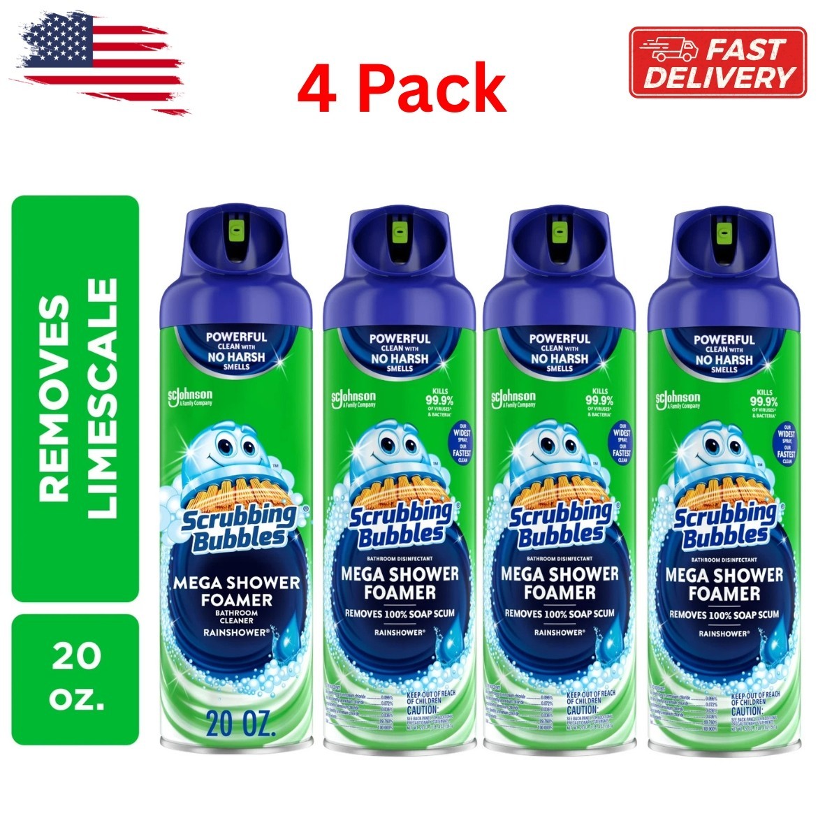 Scrubbing Bubbles Mega Shower Foamer Aerosol, Tough Foaming Bathroom (Pack of 4)