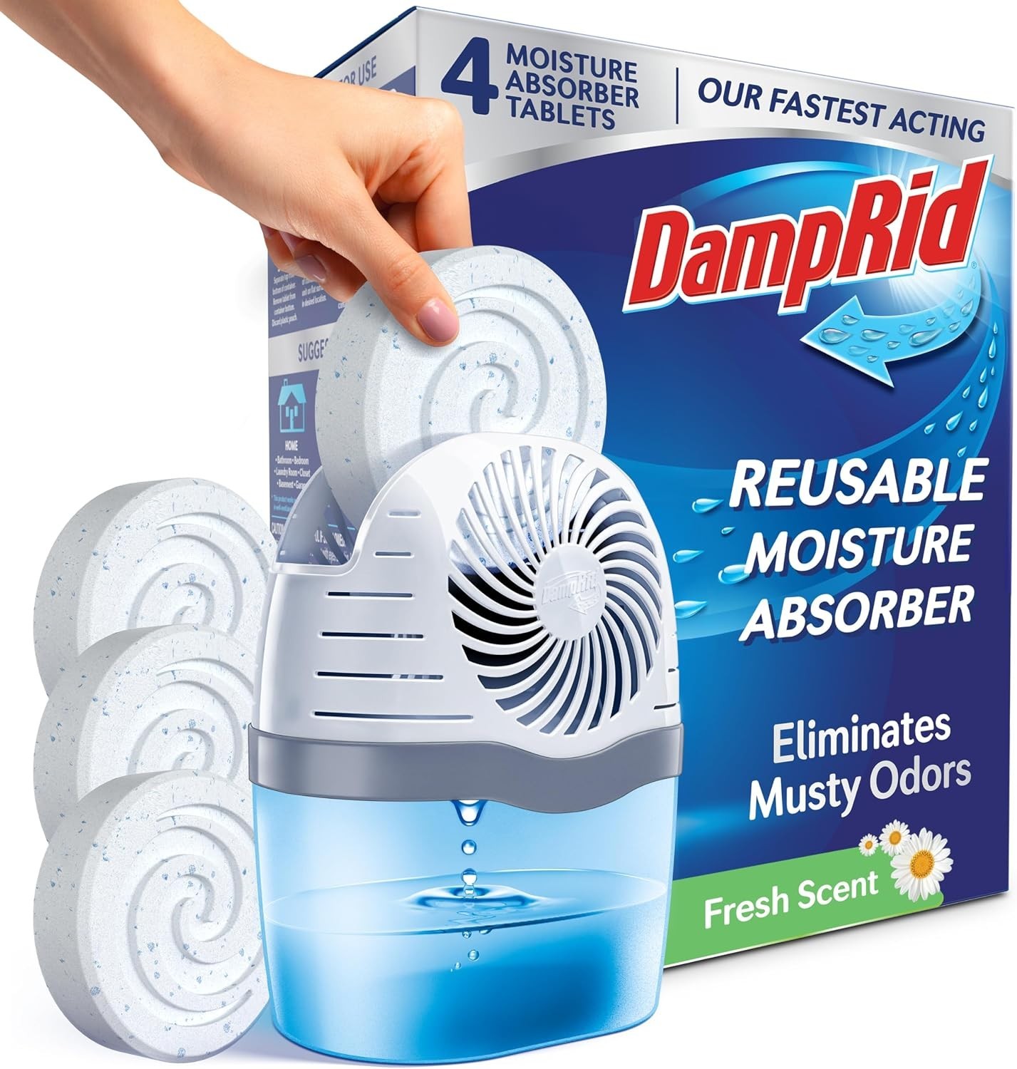 Reusable Moisture Absorber with 4 Drop-In Tablets, Fresh Scent, 15.8 oz., Att…