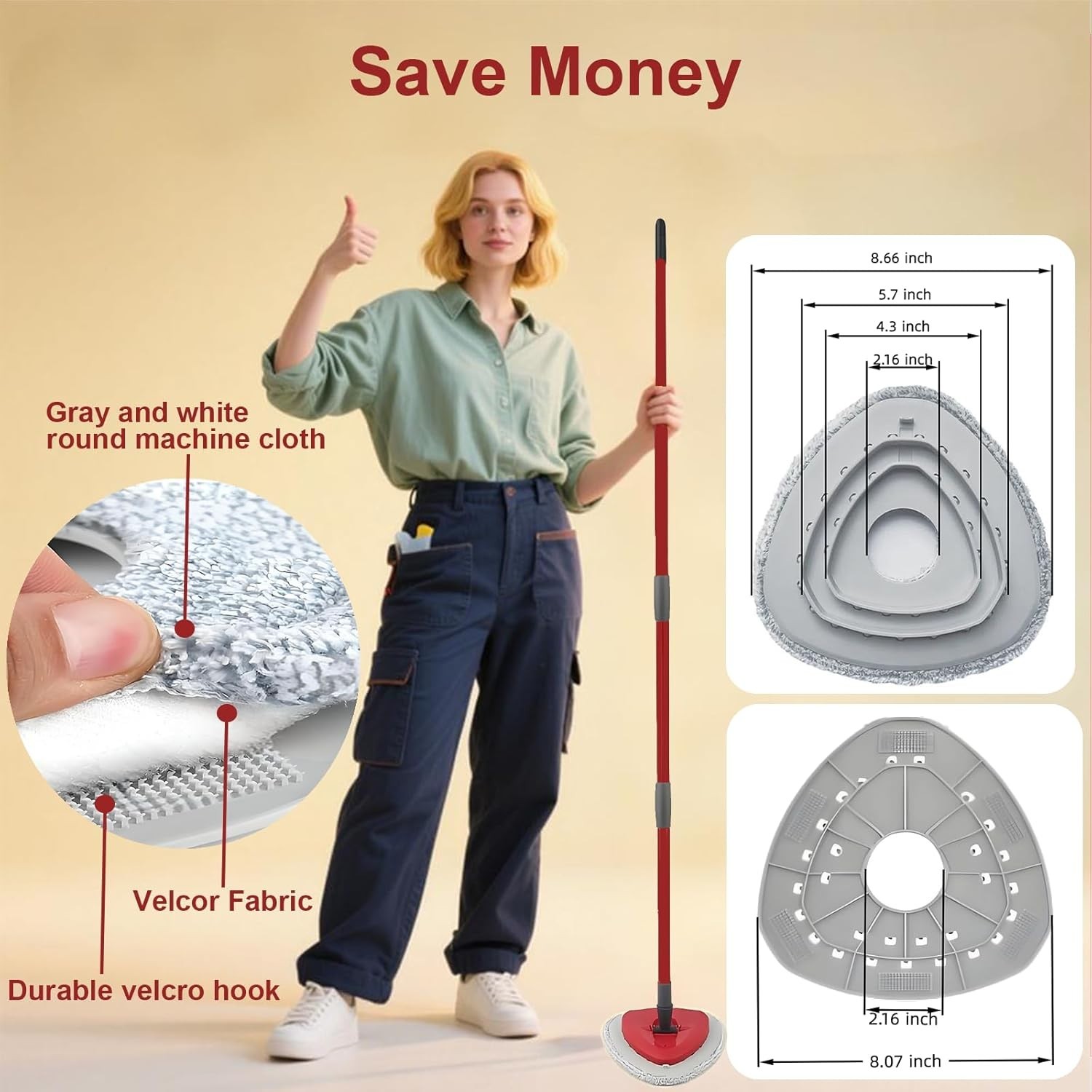 Flat Mop Head Replacements for Ocedar,4 Pack Flat Spin Mop Pads & 1 Plastic Pad