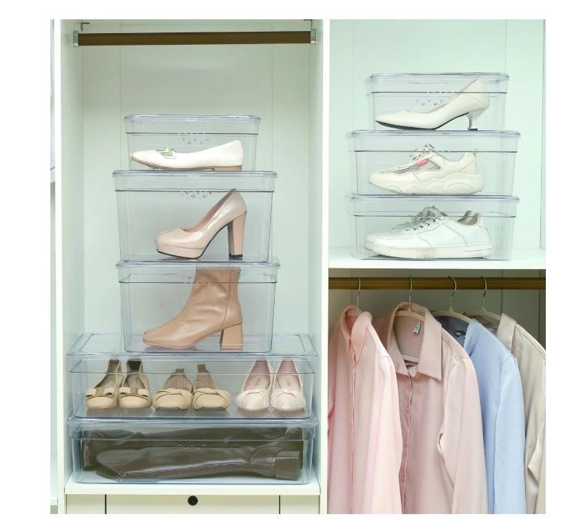 Mainstays Clear Glossy One Tier Extra Tall Shoe Box with Lid, Adult Size