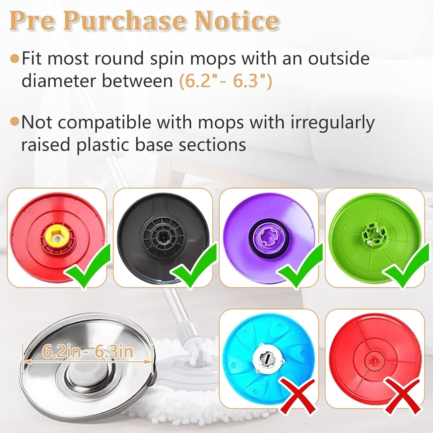 6 Pack Spin Mop Replacement Head for 360° Spin Mop System, Standard Size Round