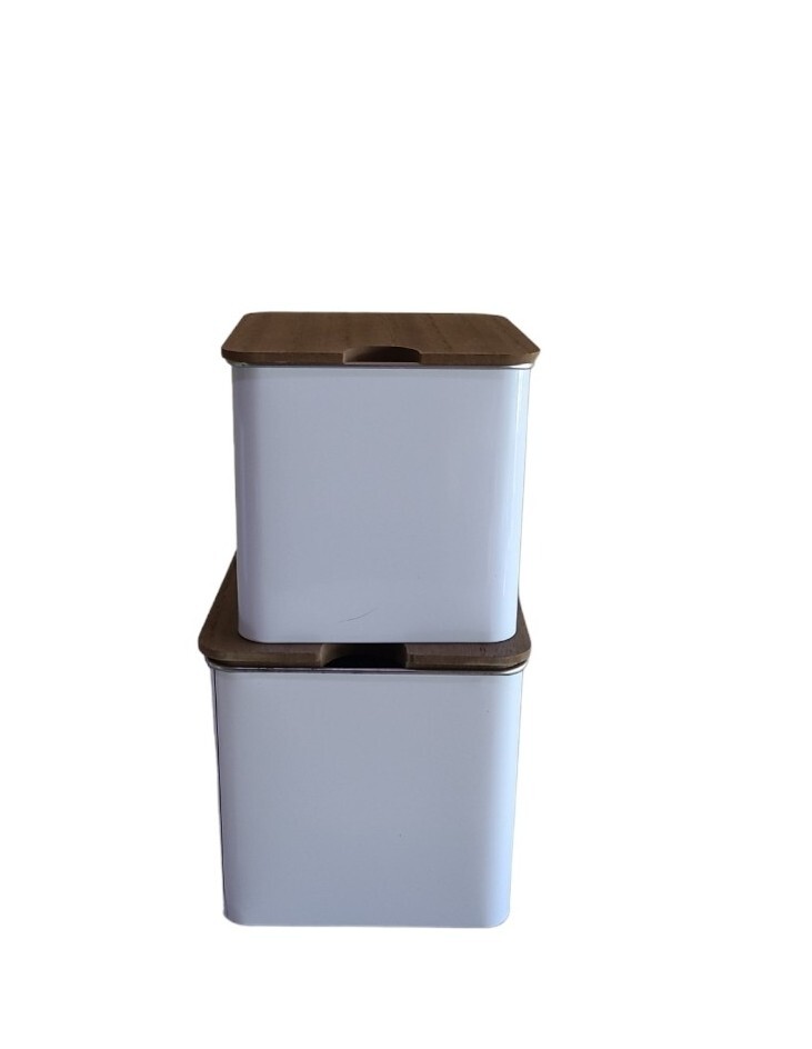 Set of 2 Metal Storage Boxes W Wooden Lids, Small & Medium Size, Bullseye Play.