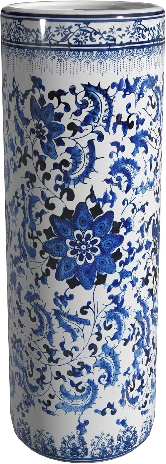 Red Lantern 24″ Floral Blue & White Porcelain Umbrella Stand