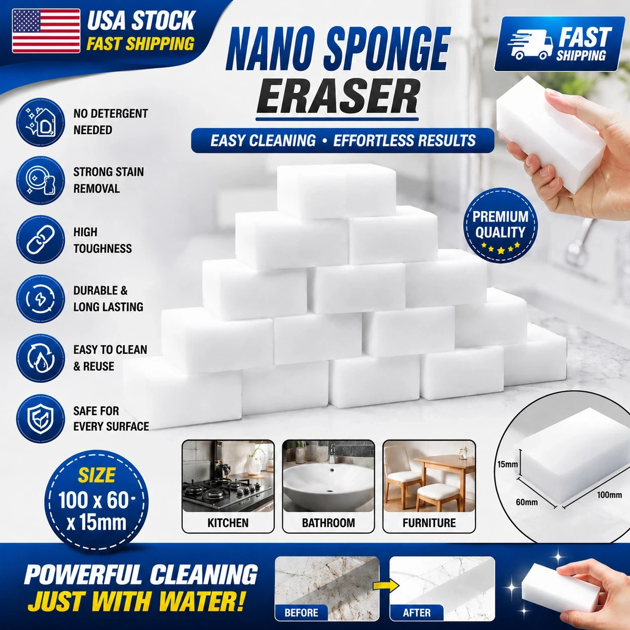 200Pcs Magic Sponge Eraser Melamine Washing Thick Remover Cleaning Foam Home US