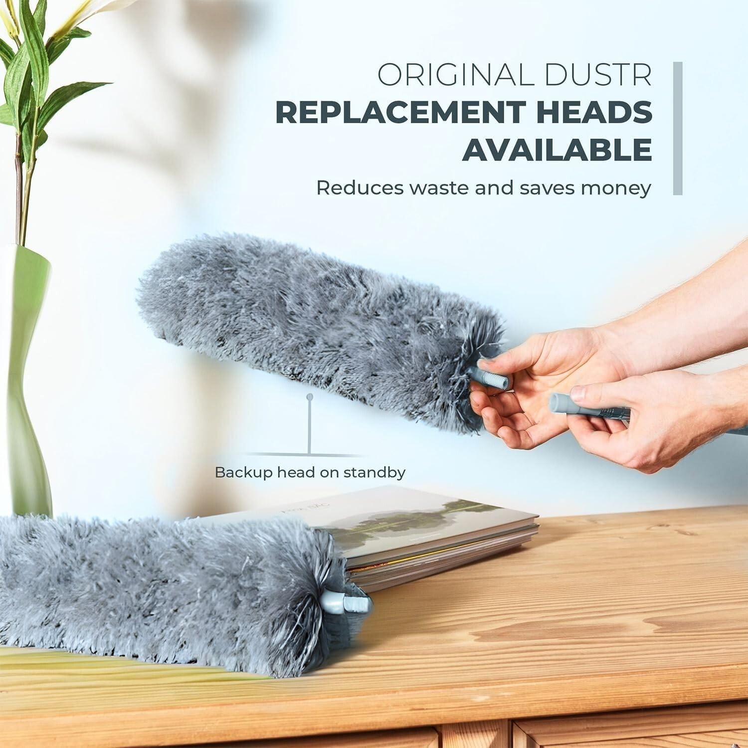 GÜTEWERK Extendable Feather 2 replacement heads, Replacement Head – Grey