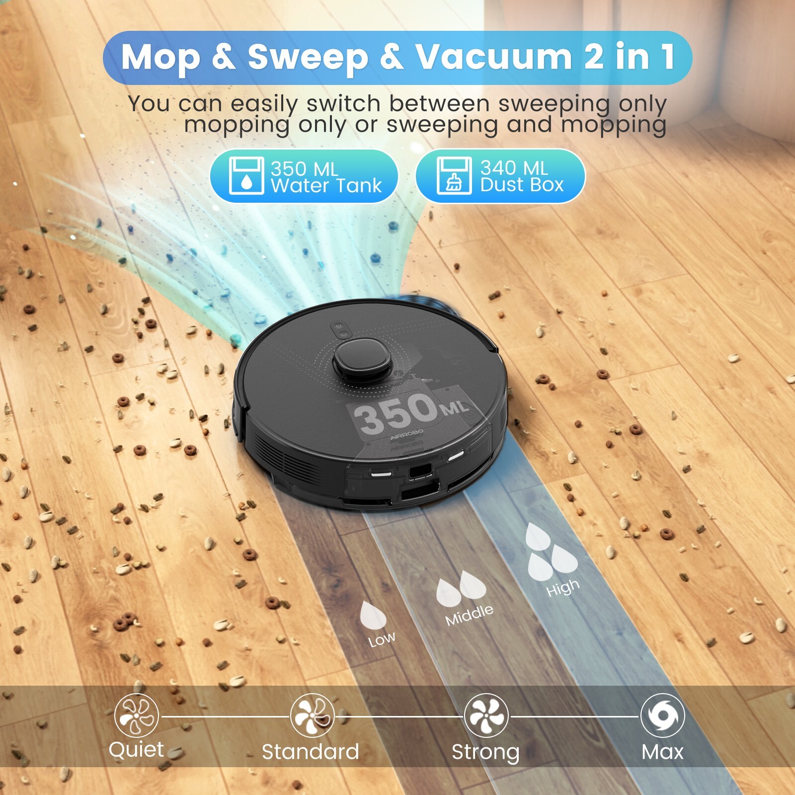 AIRROBO L40+ Robot Vacuum and Mop Self-Empty Home Mapping 3000Pa 180Min 3.5L