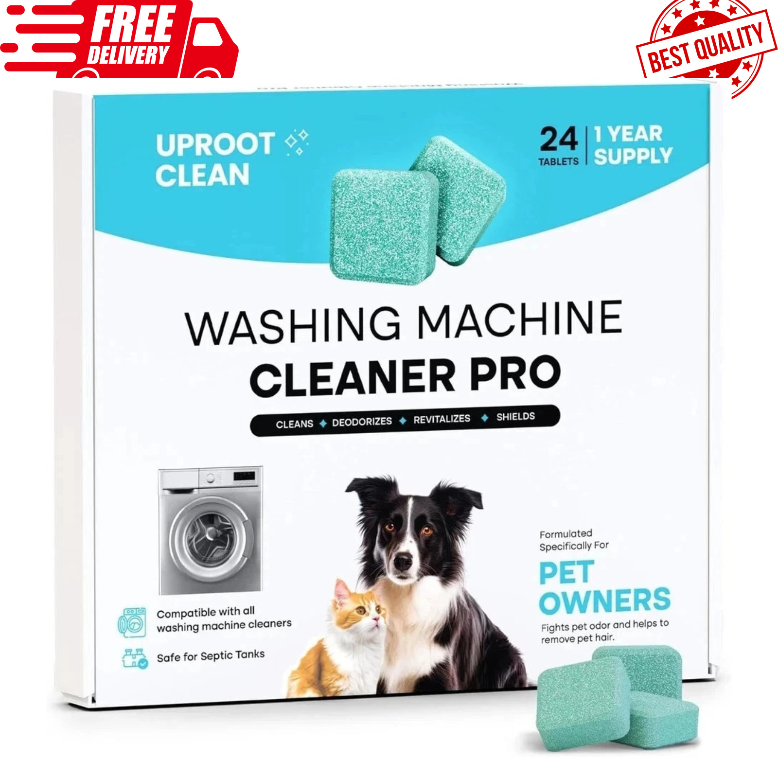 Uproot Clean Washing Machine Cleaner Tablets – 24 Pack for a 12 Month Supply. Fo