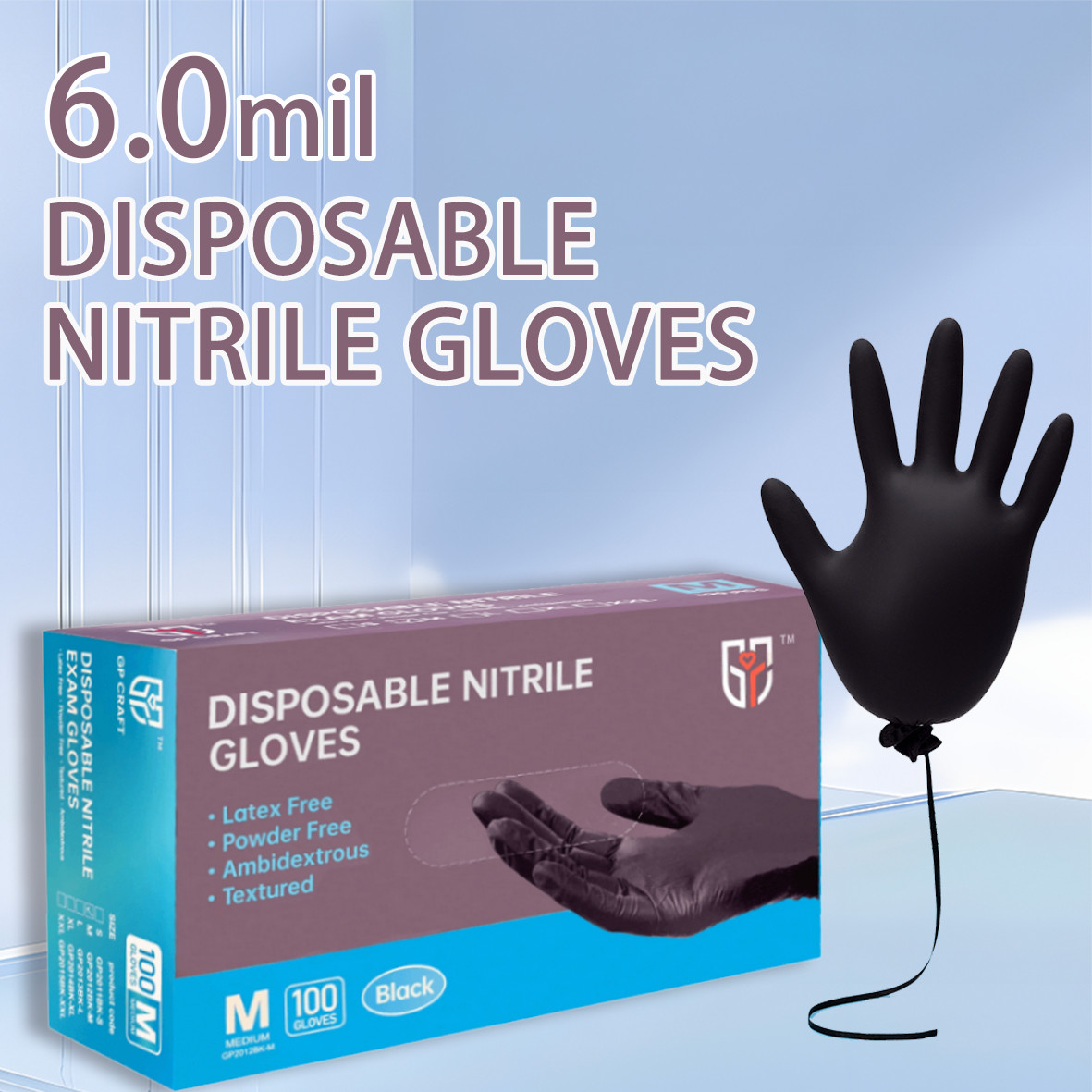 GP Craft Black 6Mil Nitrile Disposable Gloves Latex-Free (1000/Count)