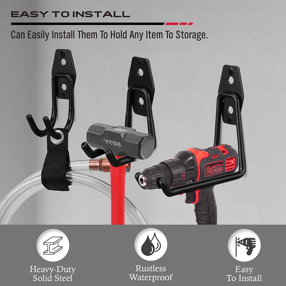 10-Pack Steel Garage Storage Utility Double Hooks Wall Organizer Tool Hanger H-D