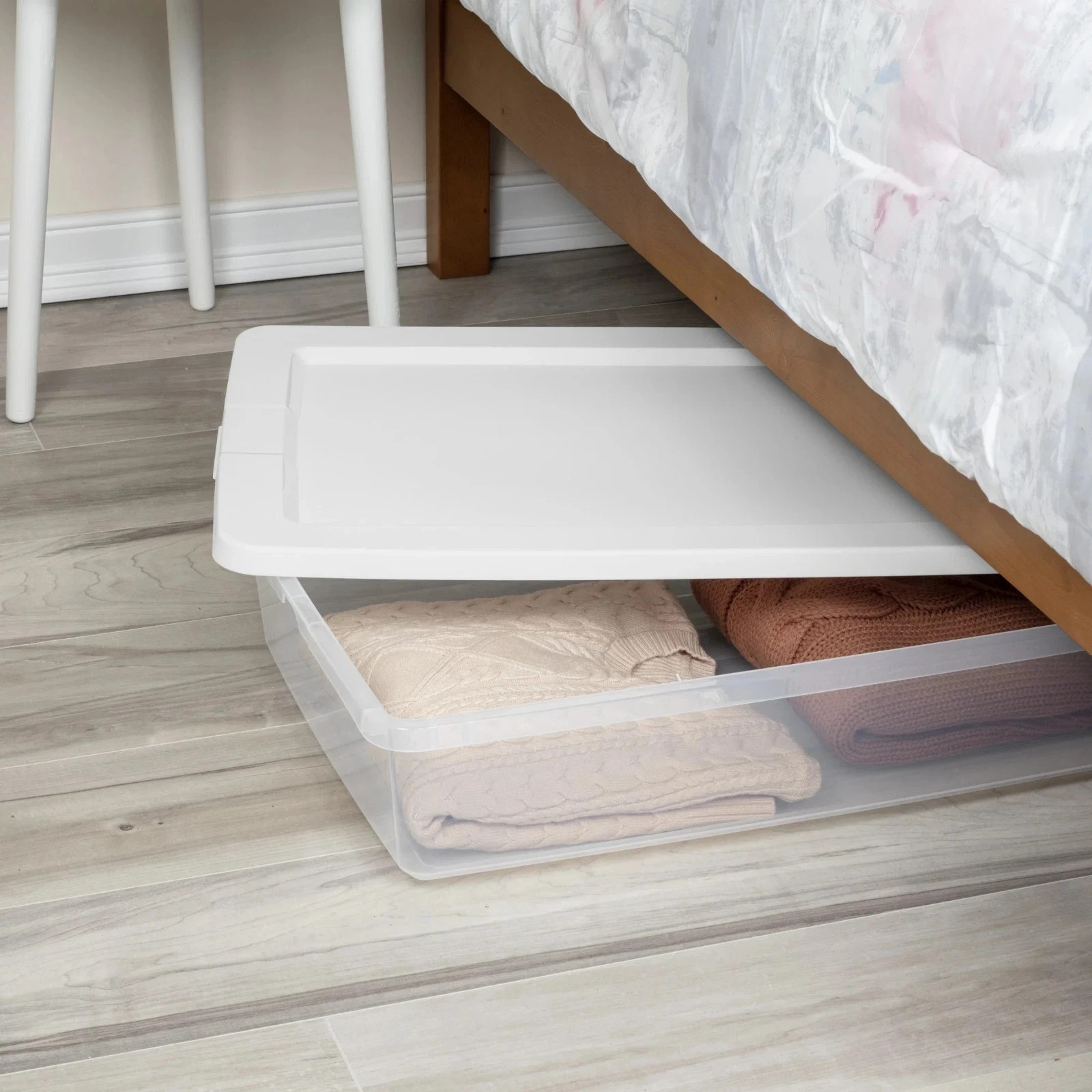 Sterilite 41 Quart Storage Box, Clear Plastic Storage Bin with Snap-on Lid.