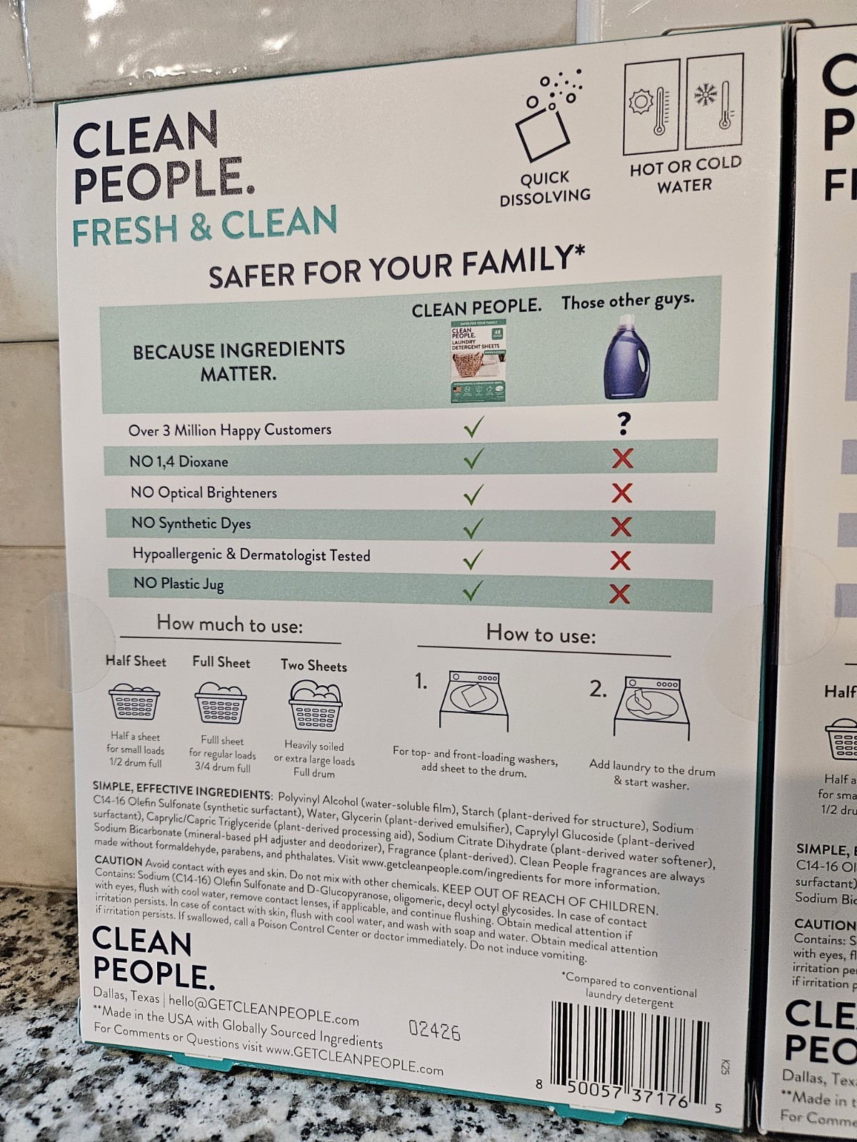 Clean People Laundry Detergent Sheets Fragrance Free Fresh & Clean 48 Loads ×2