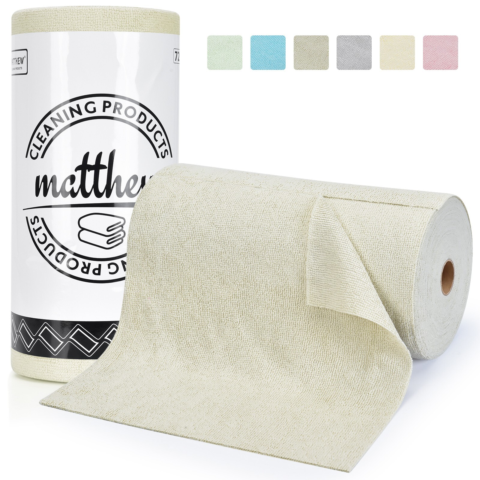 Matthew Microfiber Cleaning Cloth Roll 72Pack(12″x12″) Washable Tear Away Towels