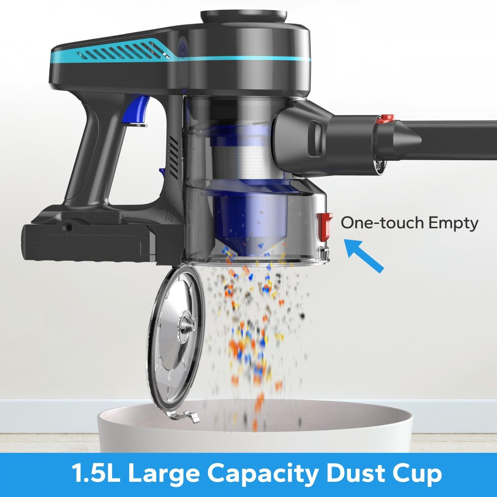 Cordless Vacuum Cleaner 65KPa Lightweight Pet Hair Carpet Hardwood Stick 1.5L