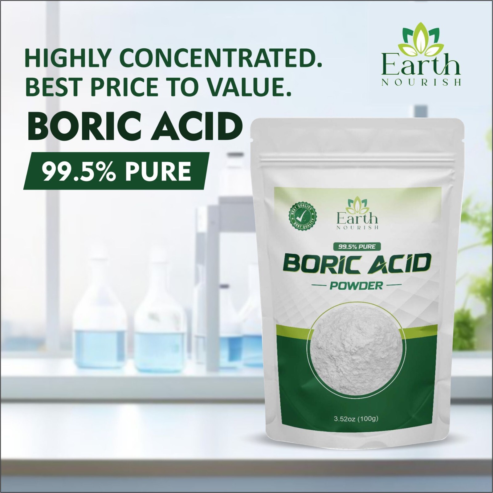 Earth Nourish Boric Fine Powder – 3.52 Oz / 100g Pack of 1 – Pack of 4