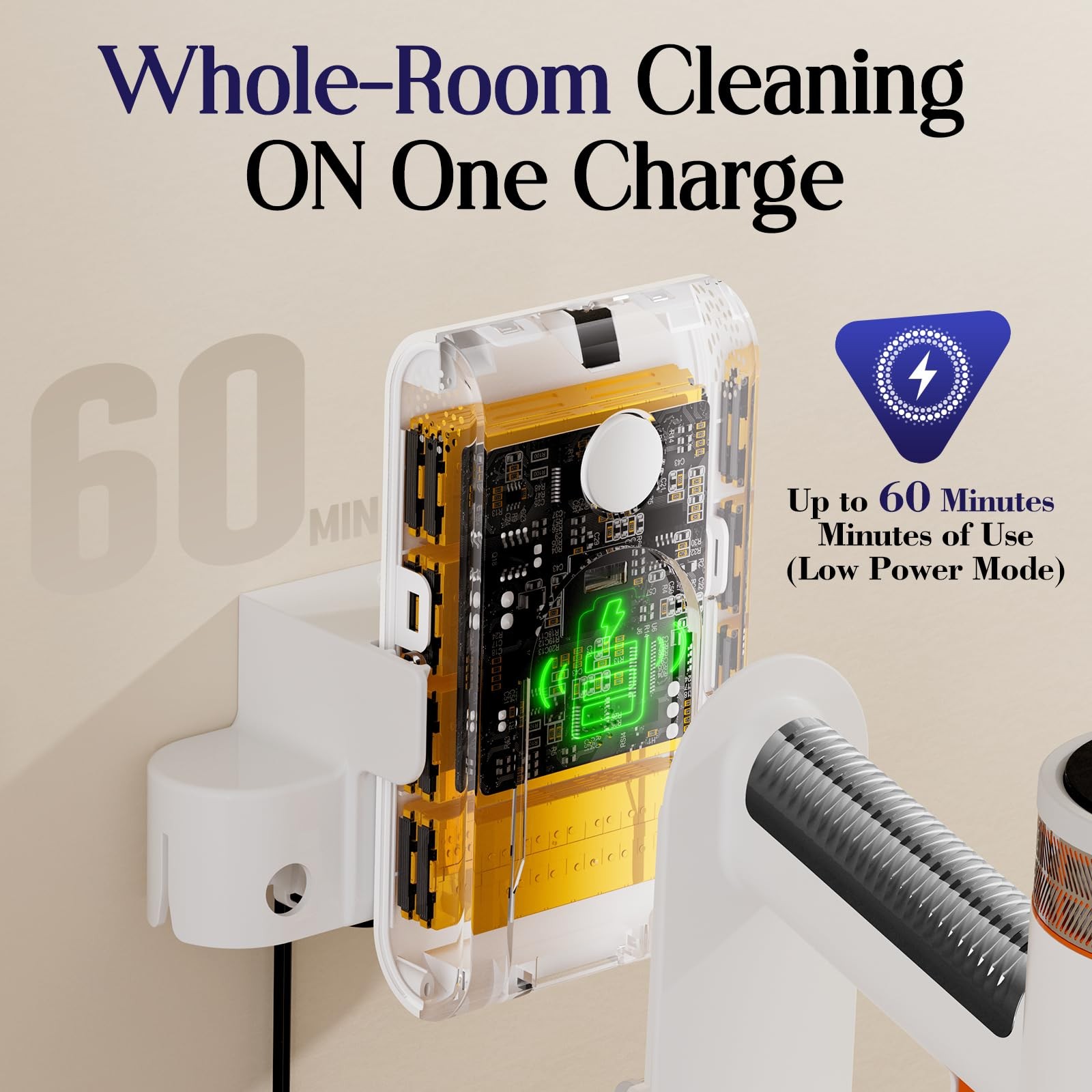 Cordless Vacuum Cleaner, Stick Vac with LED Touch Screen, 45KPA Powerful