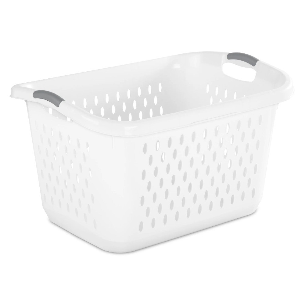 Extra Large 2.7 Bushel Plastic Laundry Basket with 2 Carry Handles, White, Adult
