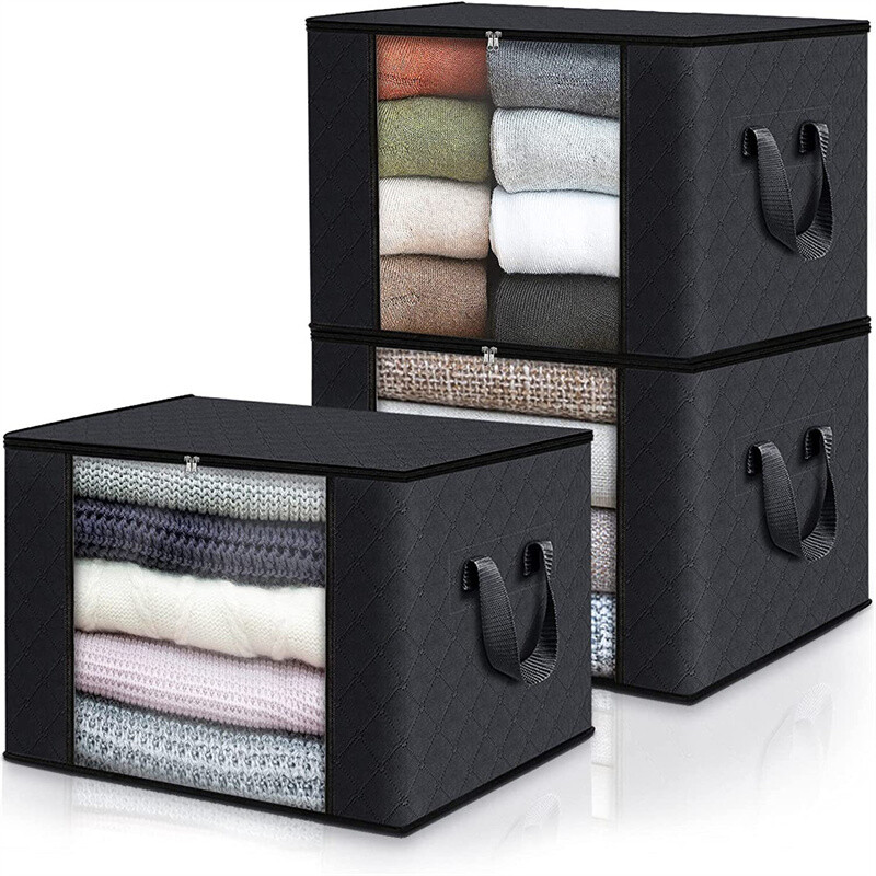 3-piece Storage Bag Foldable Closet Storage Container with Lid Reinforced Handle