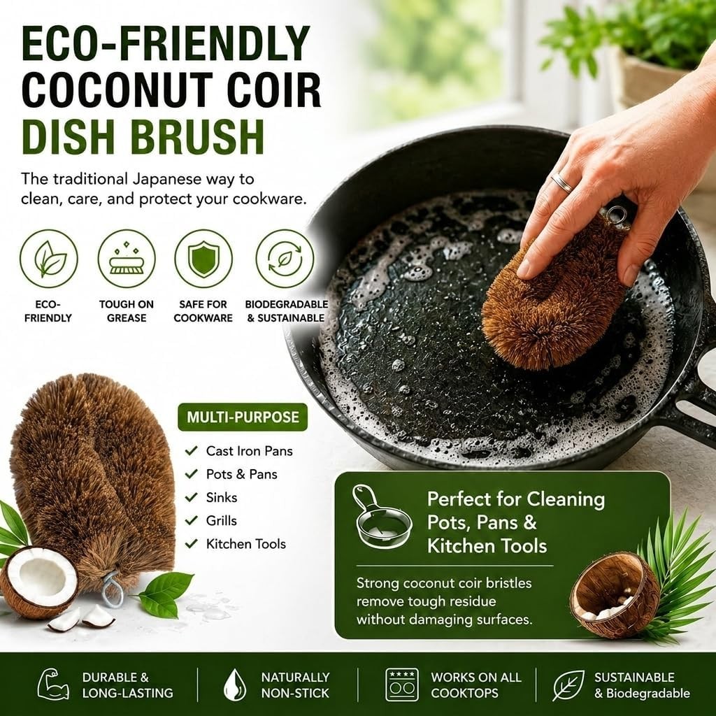 Pack of 6 Tawashi Vegetable Scrub Brush,100% Natural Coconut Coir Fiber