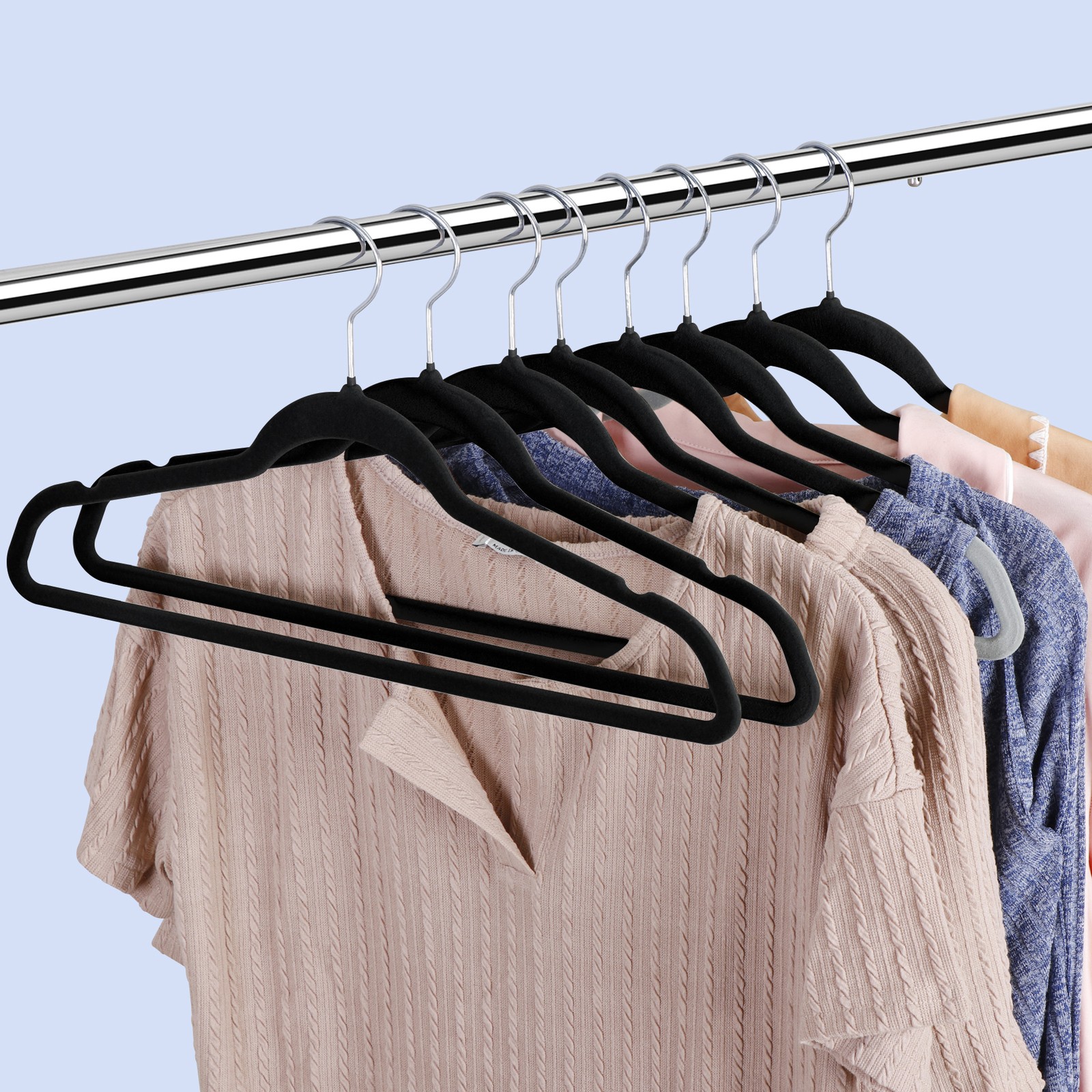 100 Pack Velvet Hangers Flocked Non-Slip Clothes Hangers 360° Swivel Hook Black