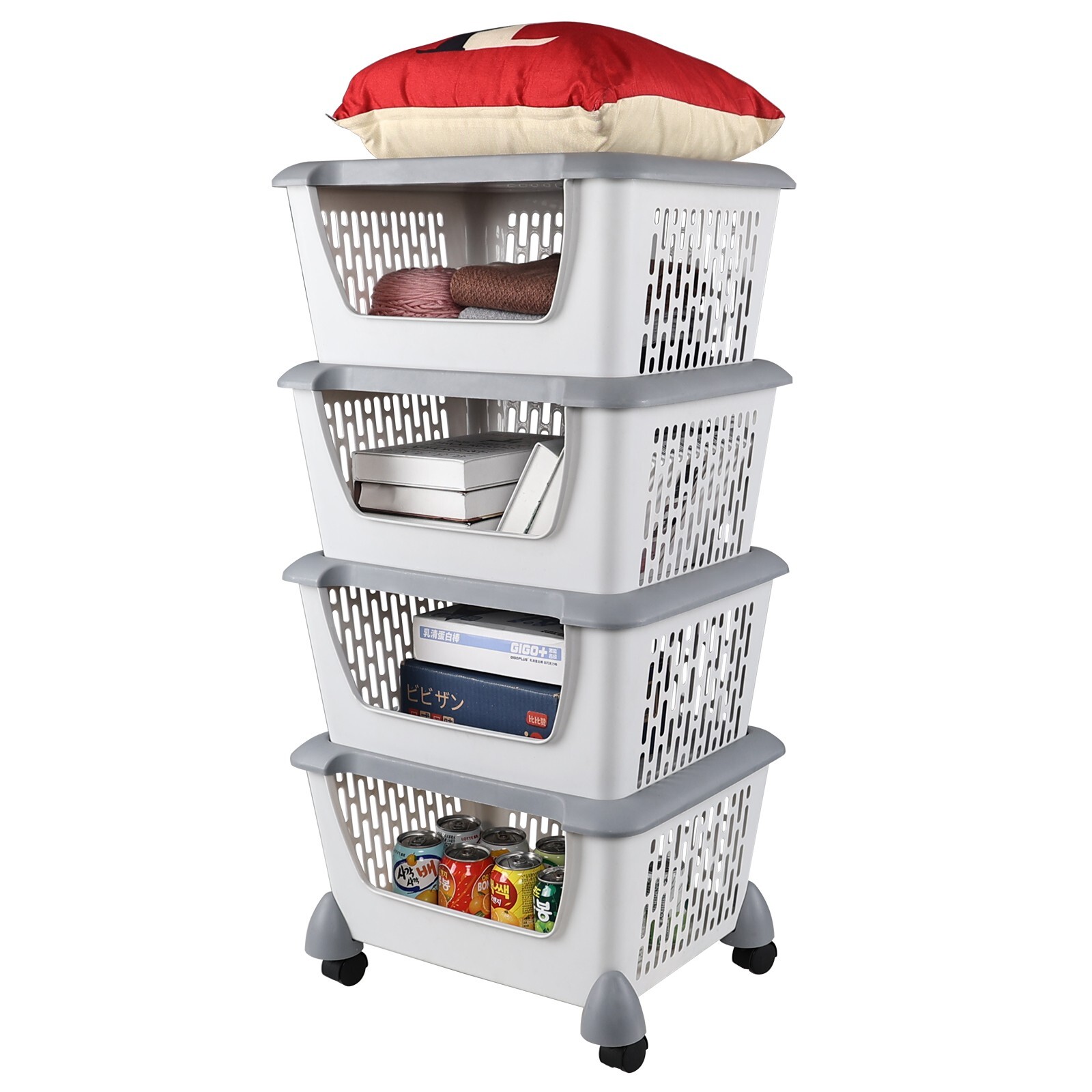 Idotry 4-Packs Plastic Stackable Storage Bins – Large Storage Basket with Wheels