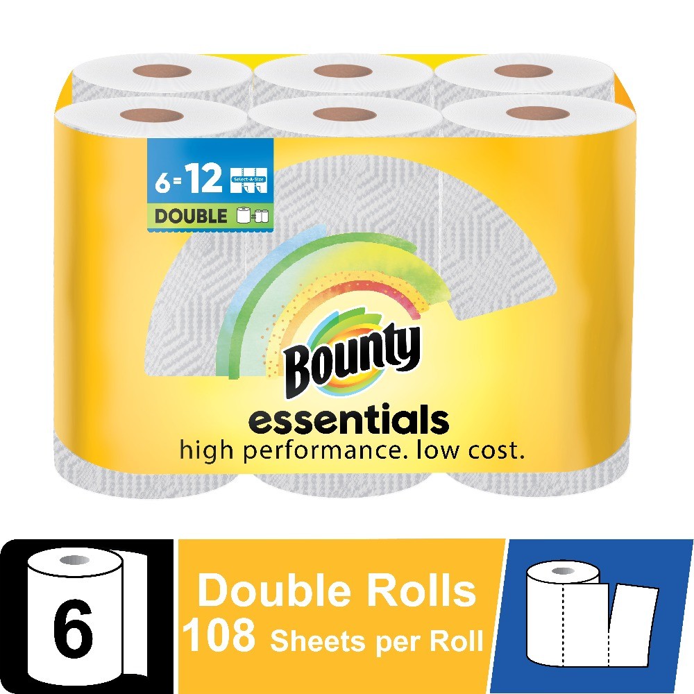 Essentials Select-A-Size Paper Towels, 6 Double Rolls,White,108 Sheets Per Roll