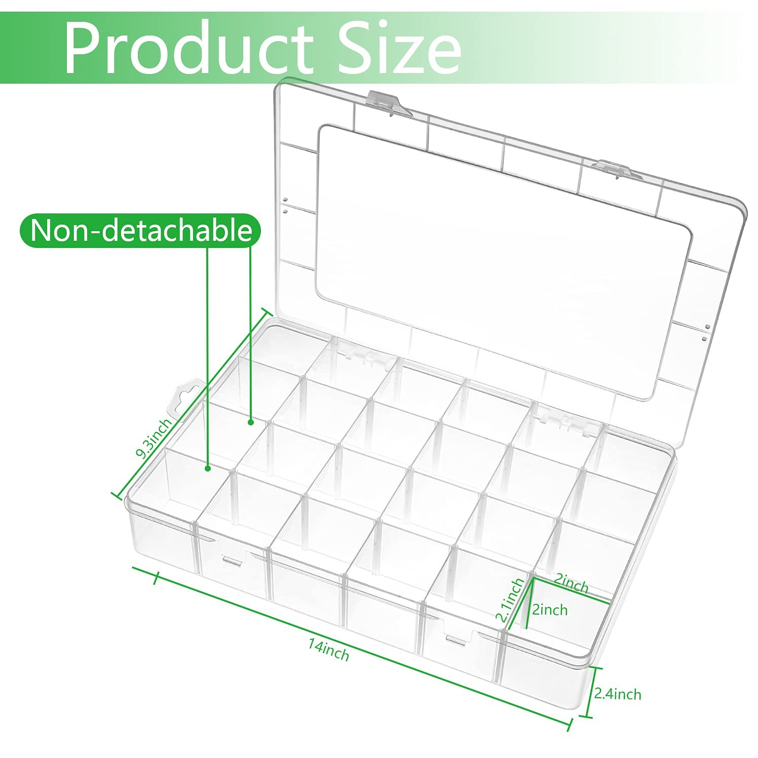 Gbivbe Large 24 Grids Plastic Organizer Box 14×9.3×2.4 inches, Clear-1