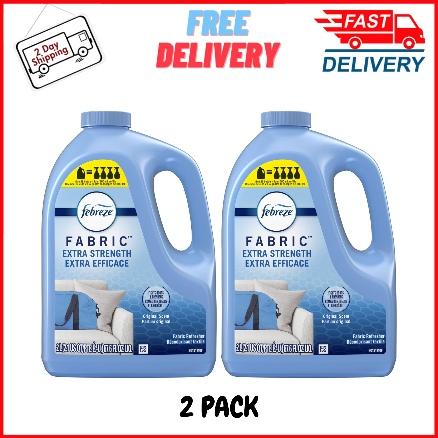 2 Pack 67 oz. Original Scent Extra Strength Fabric Freshener Refill NEW