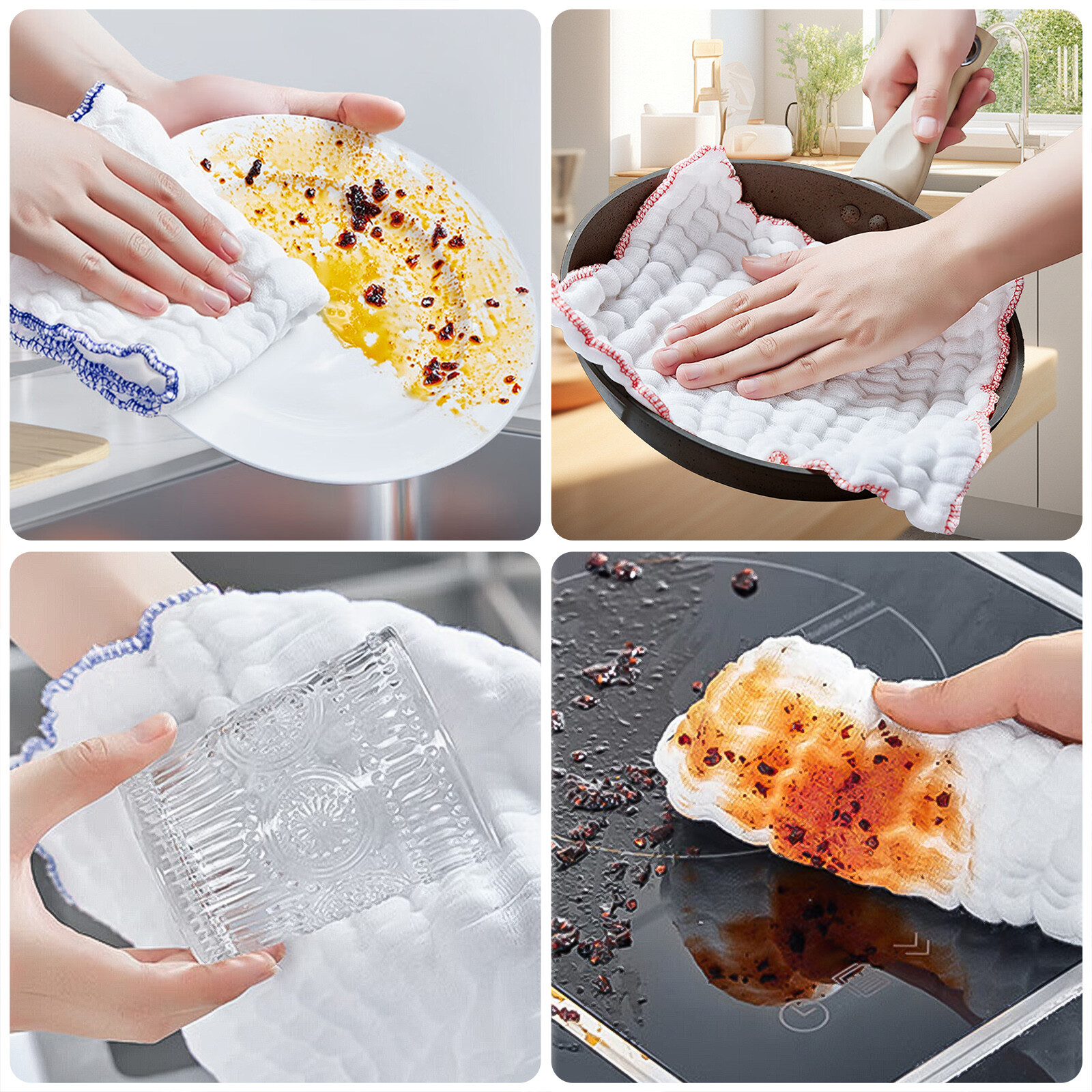 8x Ultra-Soft Super Absorbent Kitchen Cleaning Cloths 8x8in Reusable Dish Towels