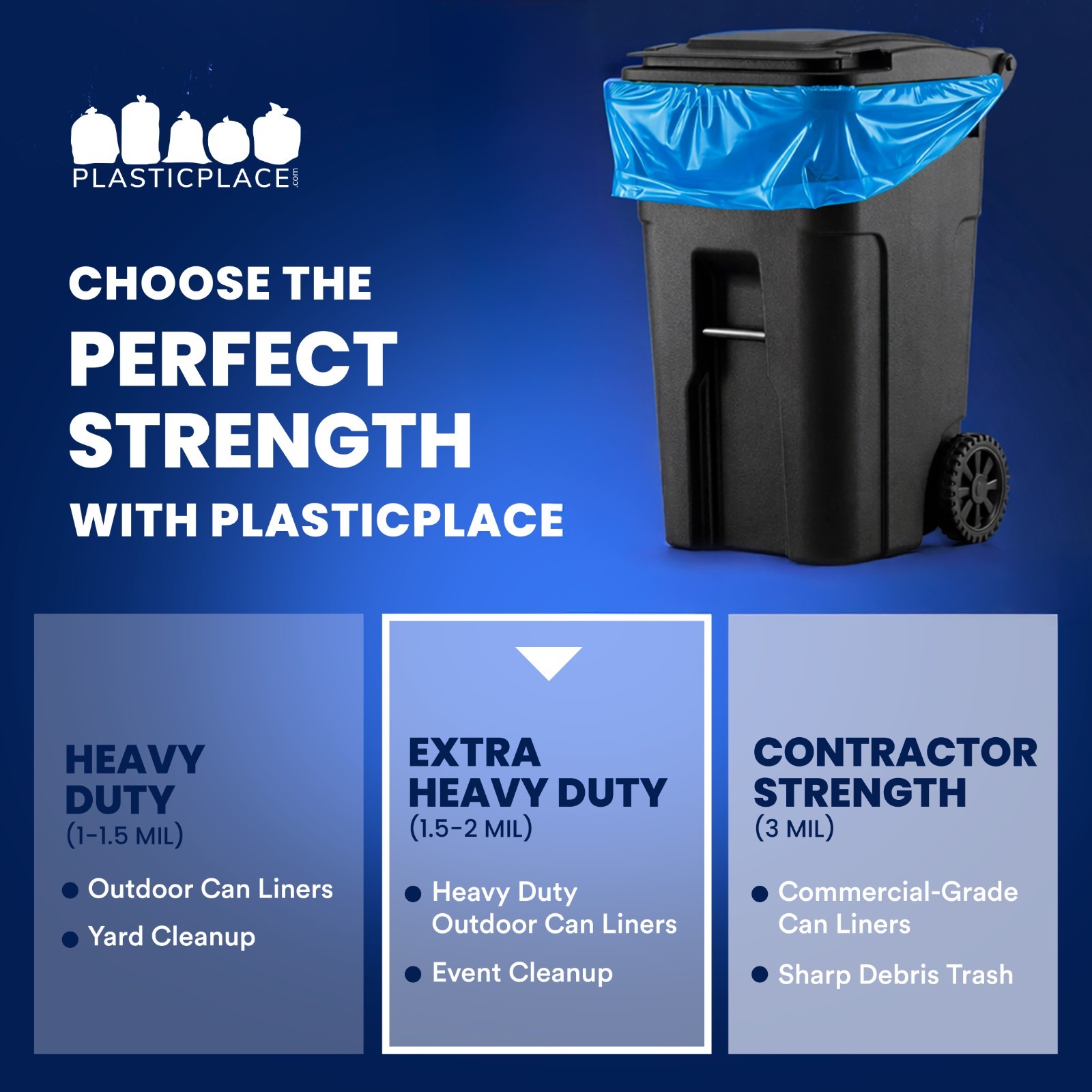 Plasticplace 95-96 Gallon Blue Recycling Bags, 25 Count
