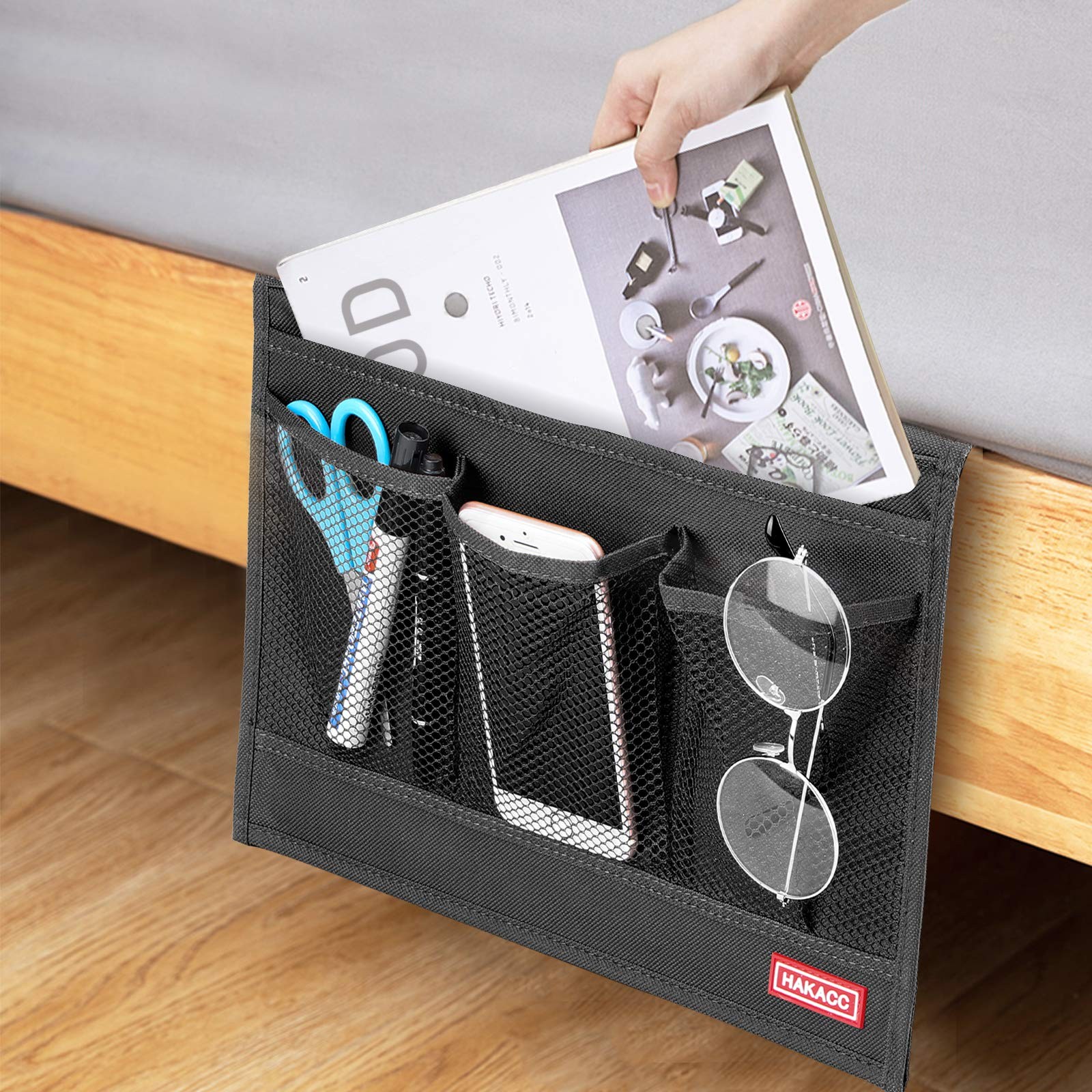 Bedside Storage Organizer with Pockets，Bedside Caddy,Remote Control Holder Ar…