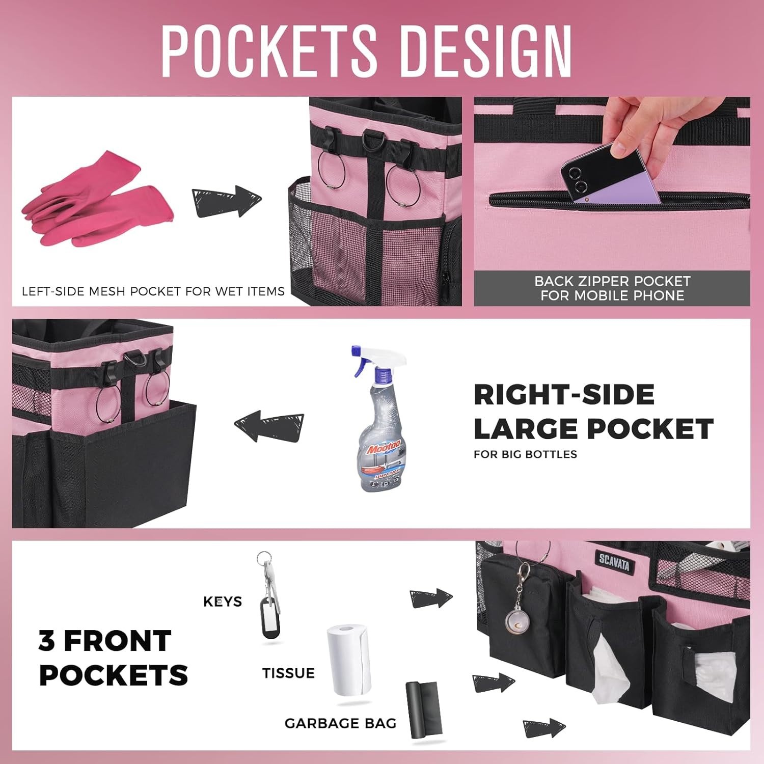 Wearable Cleaning Caddy Bag, Cleaning Caddy Supplies Organizer with Handle