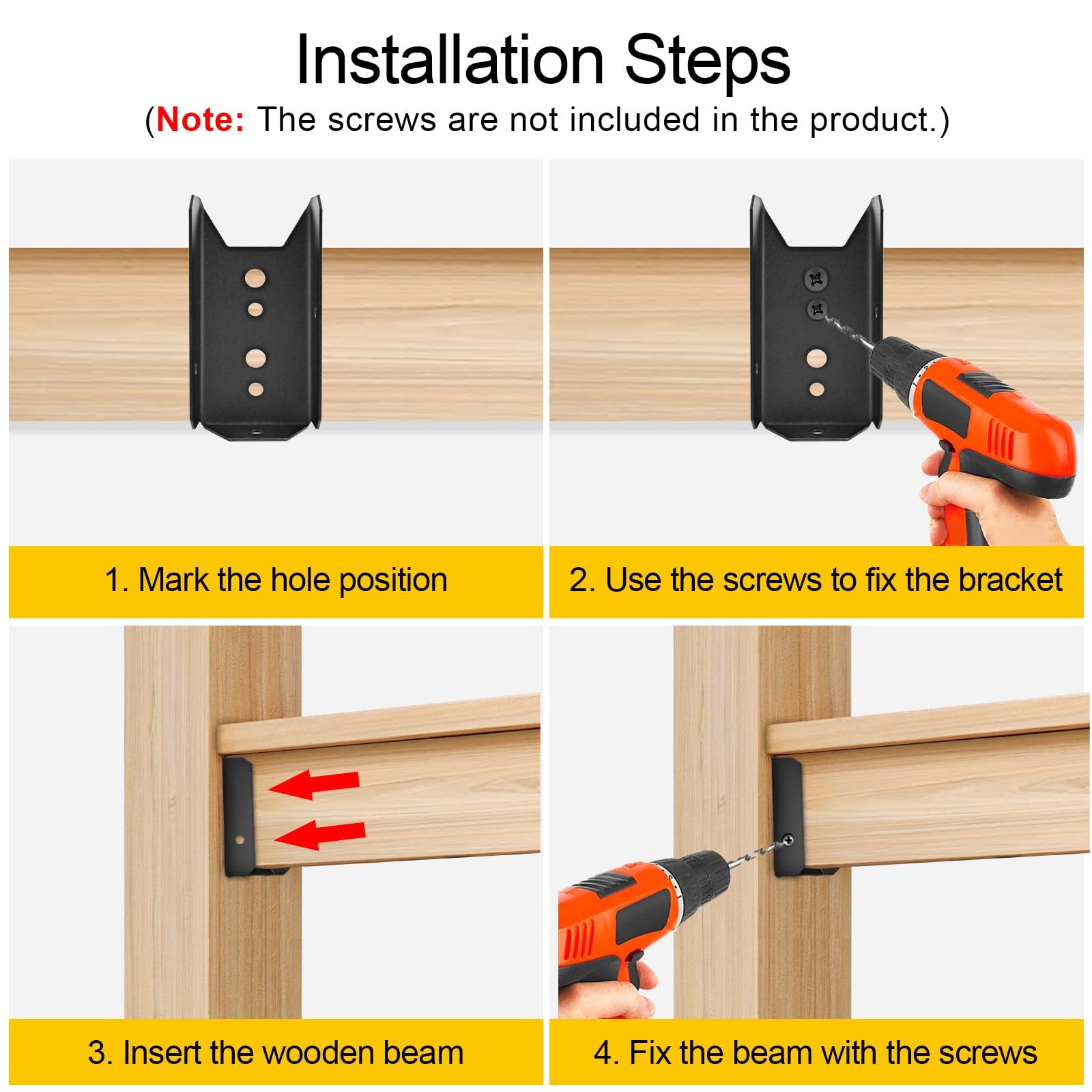 50 Pack 2X4 Brackets for Wood Rail, Black Deck Railing Brackets Connectors for 2