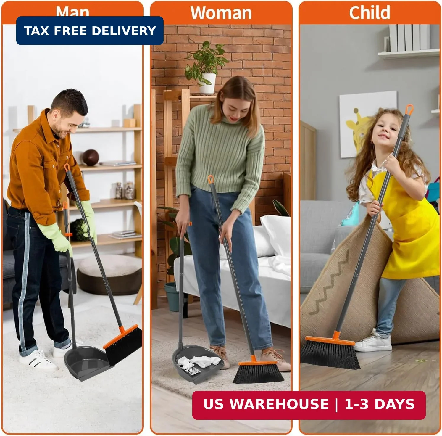 Long Handle Broom with Dustpan Combo Set for Office Home Kitchen Lobby Floor Cle