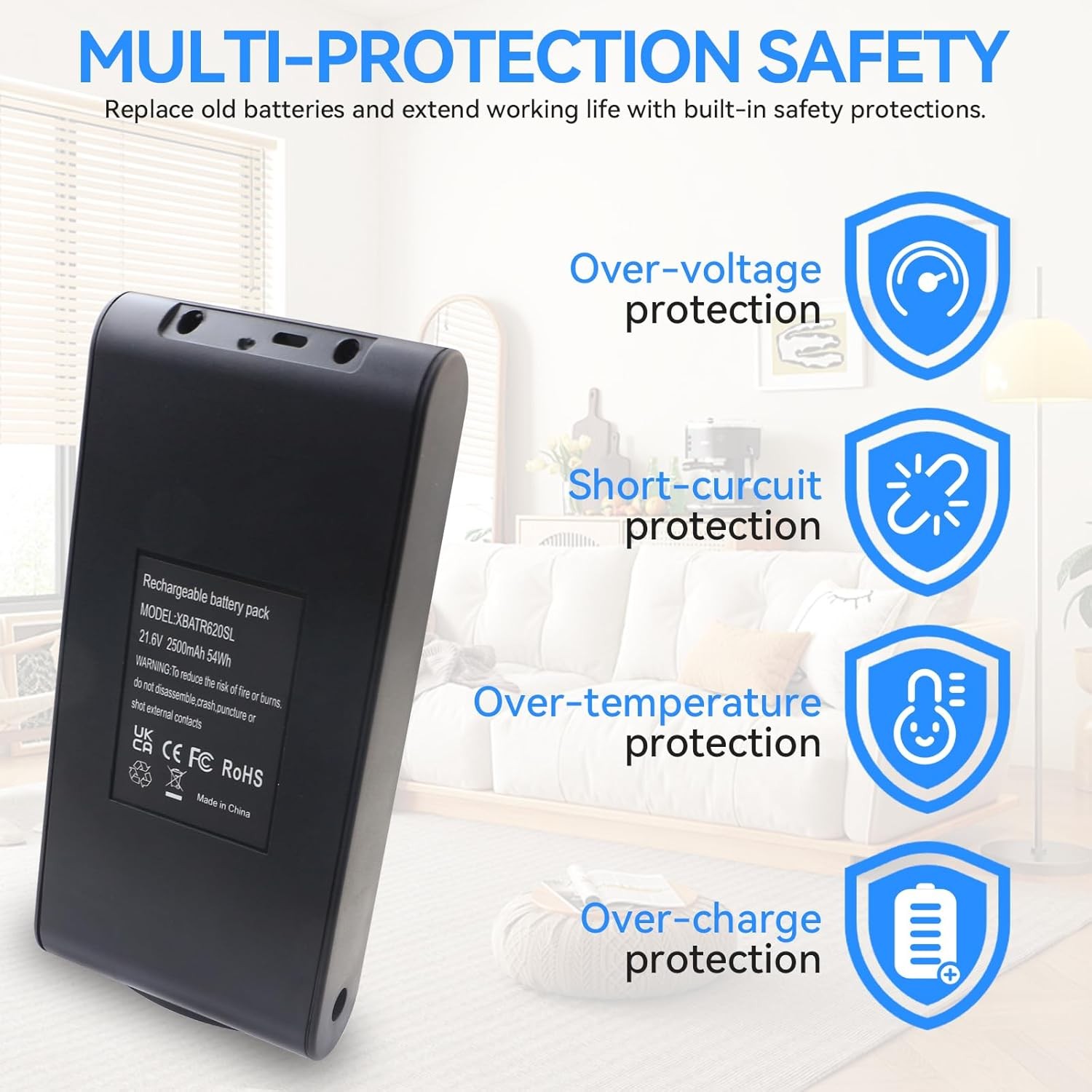 XBATR620SL Battery Replacement for Shark LZ500 IZ540H IZ562H UZ565H Cordless