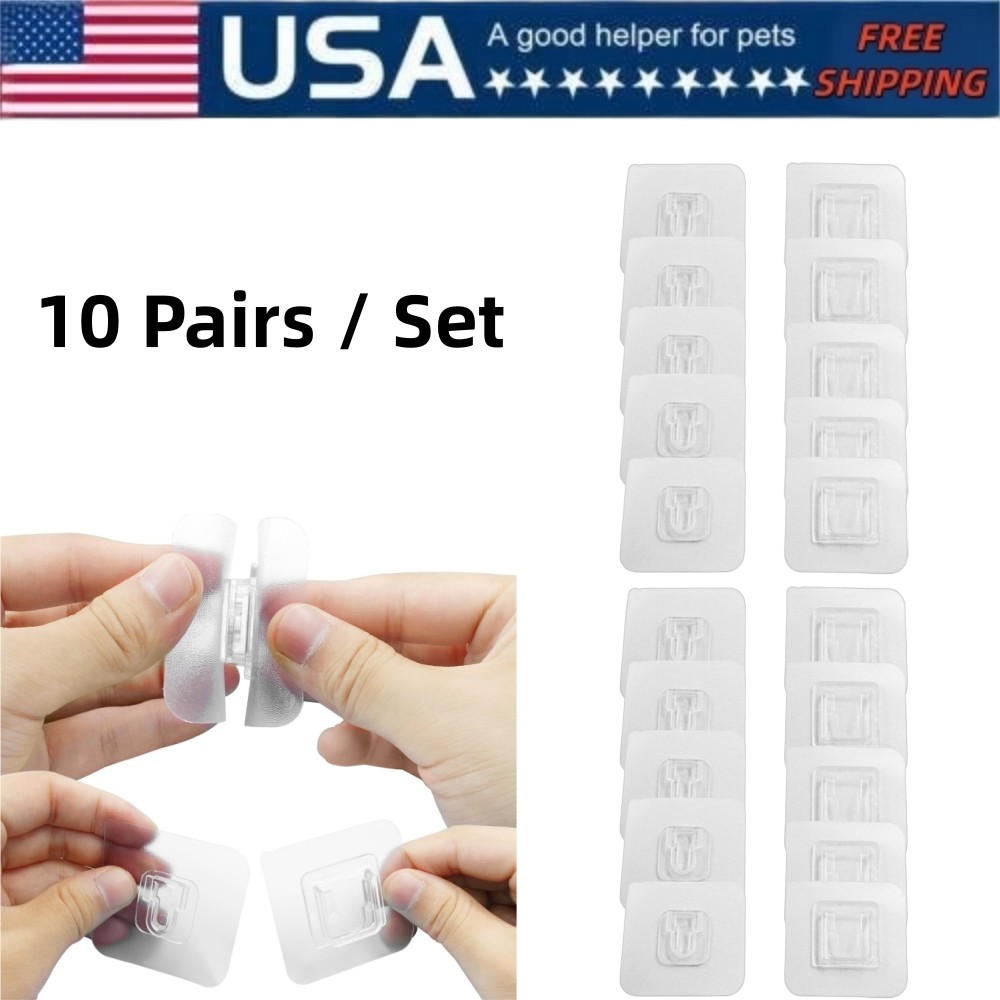 Clear Double Sided Snap Hangers 10Pairs Self-Adhesive Wall Mount Hooks
