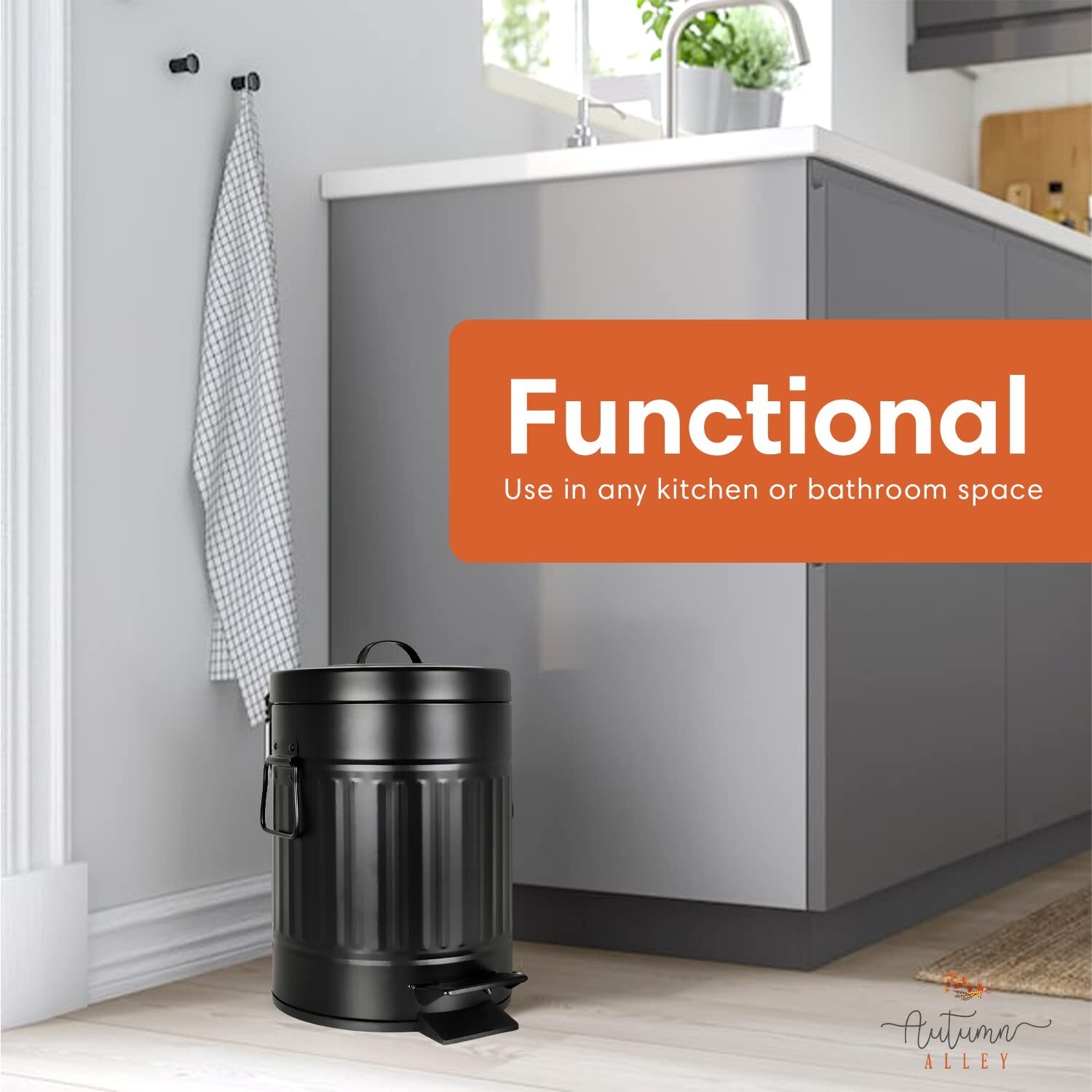 Autumn Alley Black Metal Pedal Waste Bin | 5L, 1.3 Gallon Trash Can