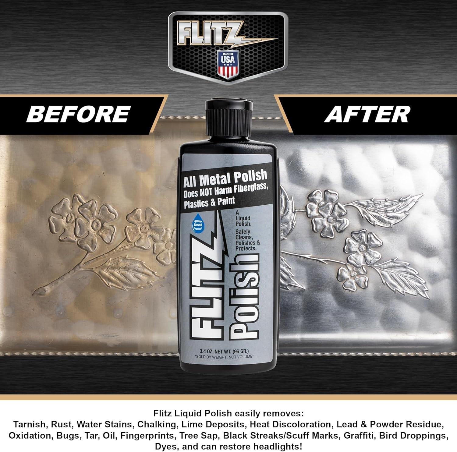 Flitz Multi Purpose Metal Polish Liquid – 3.4oz Bottle of USA-Made Tarnish Remov