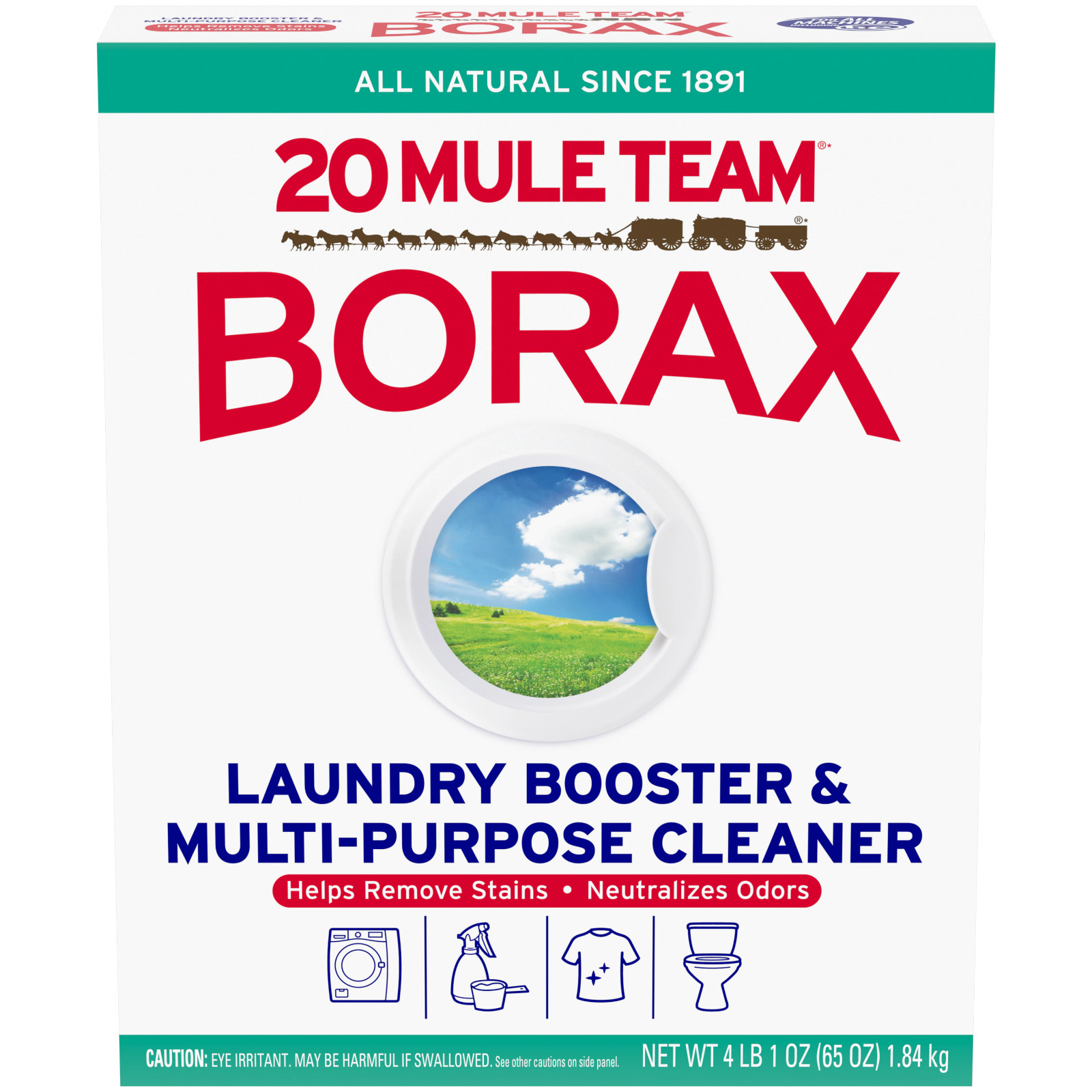 20 Mule Team All Natural Laundry Detergent Household Cleaner Booster, 65 Ounce